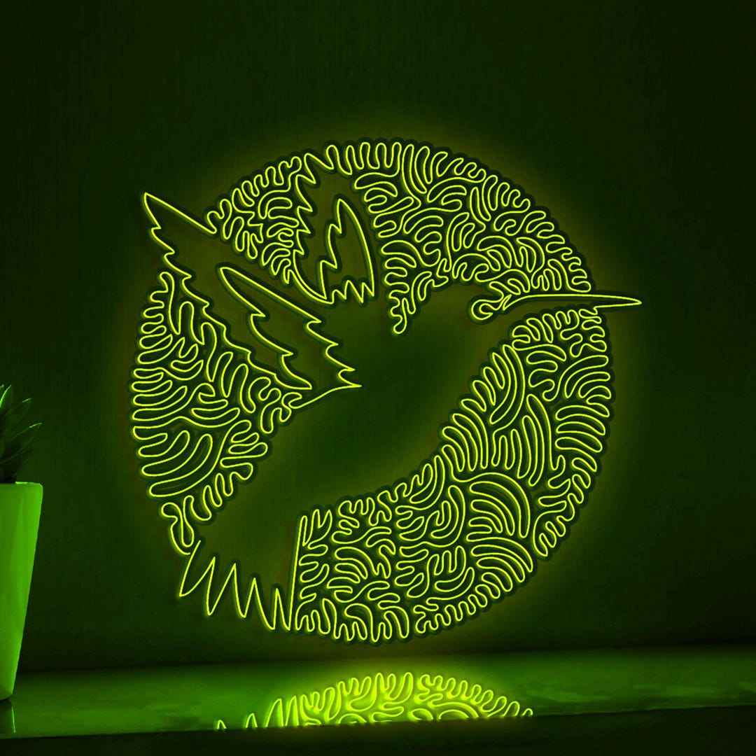 Hummingbird One Line Art EL Wire Neon Sign - Circle Floral Bird Wall ...