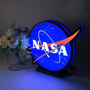 NASA Logo LED Light Box, Space Themed Desk Light, Dimmable Office Decor, Gift for Space Enthusiasts, Sci-Fi Night Light