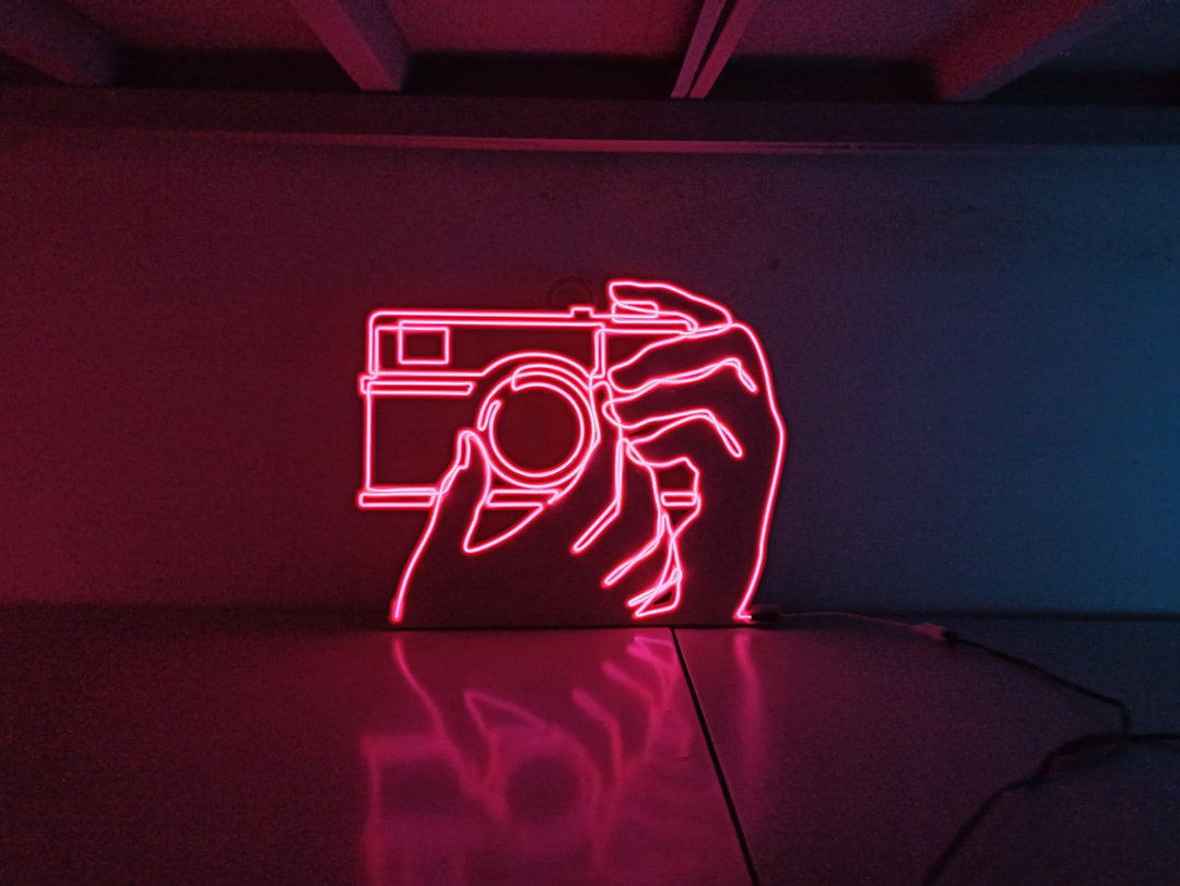 Camera Neon Art Sign, Camera Neon Sign, Wall Decor, Neon Sign, Custom