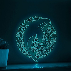 Orca One Line EL Neon - Killer Whale Circle Art