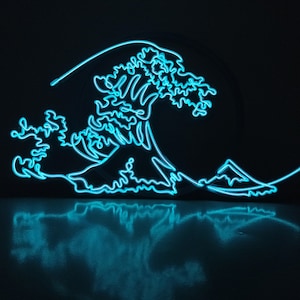 The Great Wave Off Kanagawa Neon Sign  Lighted Ocean Wave Night Light  Unique Desk Art Décor