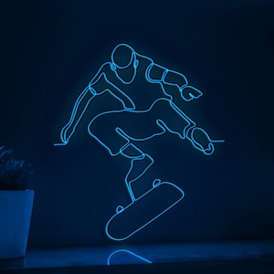 Skateboard Player Street Sports EL Wire Art for Teen Rooms & Skatepark Decor