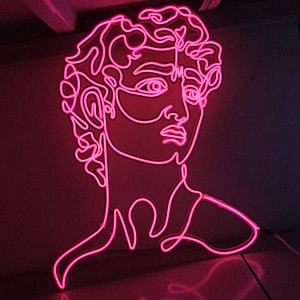 Michelangelo David Kopf Nachtlicht Handgemachtes Neon Schild für Wohnkultur Wandkunst