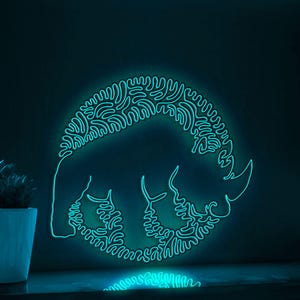 Rhino One Line EL Wire Neon Sign - Animal Themed Wildlife Wall Art