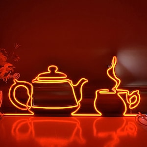 Tea Pot and Cup Neon Sign, Tea Neon Sign, Tea Pot Wall Art, Tea Pot Led Neon Light, Led Neon Light Sign, Home Decor, Tea Wall Decor, Tea Bar