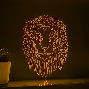 Continuous Line Neon Lion Art for Modern Wall Decor