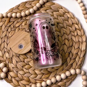 Floral Ghost Cup | Iridescent| Halloween glass cup| spooky cups| spooky season | Halloween | beer can| cute ghost cup | Boho Ghost |