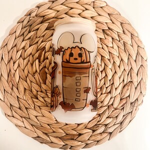Citrouille| Halloween| Fall Glass peut| Mickey| Verre, Bocal en verre| Tasse en verre avec couvercle en bambou|Canette en verre | Verre dépoli| Canette de verre à café|