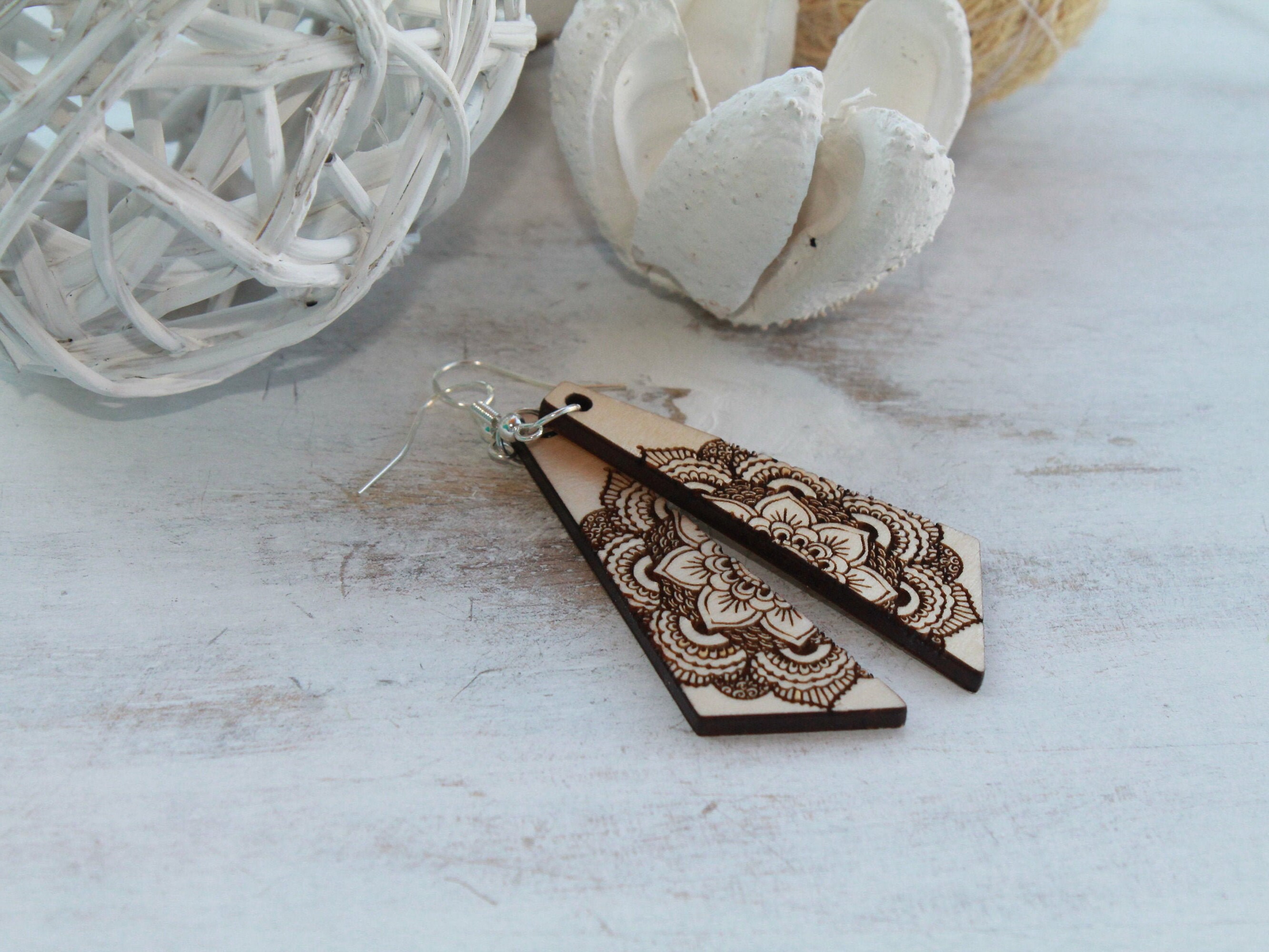 Manalda earrings wood earring laser engraved earrings Etsy