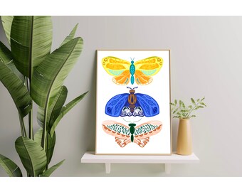 Butterfly trio print, moth print, art print