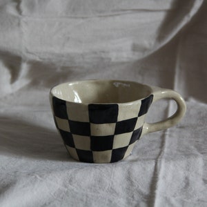 Handmade Black Checkered Ceramic Mug, Stoneware