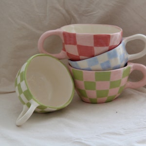 Pink and Red Checkered Ceramic Mug