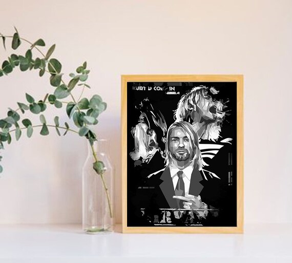 Kurt Cobain Nirvana Black and White Poster | Etsy