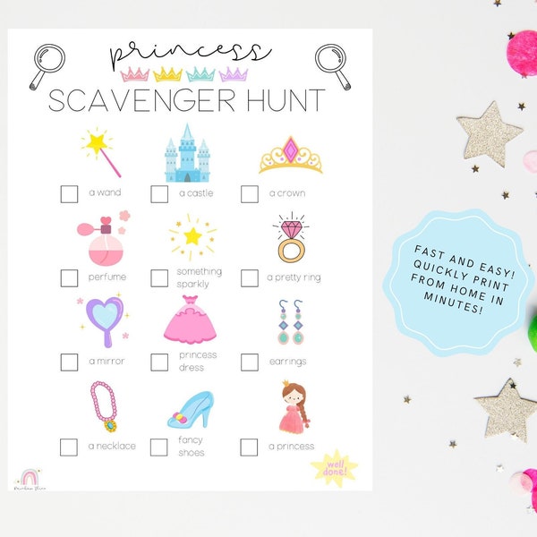 Princess scavenger hunt printable, Princess Scavenger Hunt, Printable, Instant Download, Outdoor & Indoor, Kid Game, Princess Party Game
