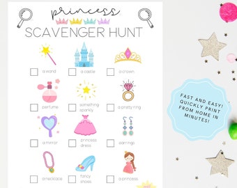 Princess scavenger hunt printable, Princess Scavenger Hunt, Printable, Instant Download, Outdoor & Indoor, Kid Game, Princess Party Game