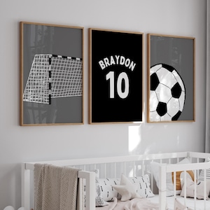 Jongenskamerdecoratie, voetbal muurkunst set van 3, sportmuurkunst, voetbal downloadbare prints, kinderkamerdecoratie jongens sport, voetbal speelkamer muurdecoratie