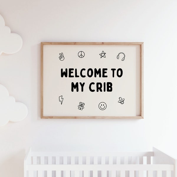 Welcome To My Crib, Neutral Nursery, Newborn Wall Decor, Baby Gift, Natural Nursery, Printable, above bassinet wall art, baby room decor Tan