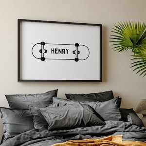 Boy Custom Name Skateboard Print, Boys Wall Art, Boho Name Print, Nursery Wall Art, Skateboard Printable Wall Art, Wall Decor, Digital print