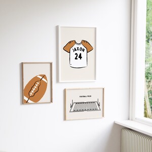 Personalized Name Football Modern Gallery Wall Set of 3 Downloadable Prints, Sport Boy Nursery Decor, Quote Play Wall Art, Printable TAN