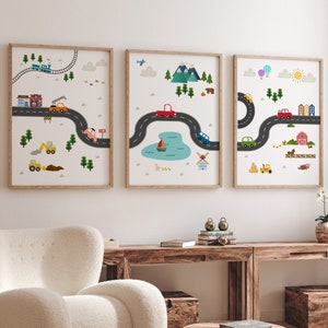 Auto Wandbild, 3er-Set, Auto Kinderzimmer Dekor, Fahrzeug Wandkunst, Auto Druck für Jungenzimmer, KEIN REGENBOGEN