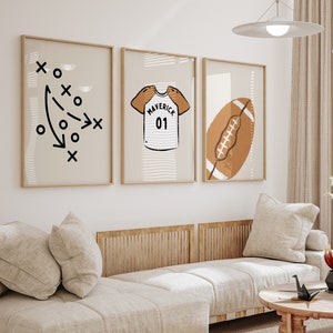 Personalized Name Football Modern Gallery Wall Set of 3 Downloadable Prints, Sport Boy Nursery Decor, Quote Play Wall Art, Printable TAN