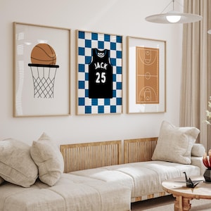 Art de basket-ball bleu marine personnalisé : décoration de salle de sport, lot de 3 (téléchargement numérique)