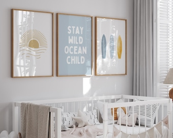 Surf Beach Kinderzimmer Kunstdrucke: Retro Gallery Wall Set (Digitaler Download)