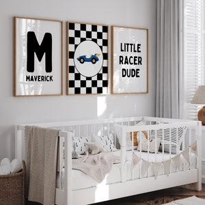 Personalized Name Race Car, Little Dude Boy Gallery Wall set, Boys Room Decor, Race Car Nursery Decor, Car Playroom Wall Art, Race Sports