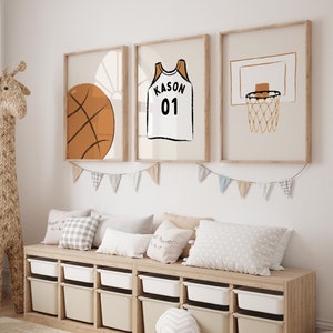 Personalized Name Basketball Modern Gallery Wall Set of 3 Downloadable Prints, Sport Boy Nursery Decor, Quote Play Wall Art, Printable TAN