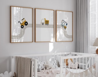 Car Nursery Art Prints: Construction Vehicle Set of 3 (PRINTABLE Download)