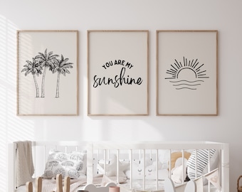 Beachy Boys Room Decor You Are My Sunshine Print Boho Beach Surf Nursery Wall Art Set Coastal Boy Nursery Gallery Surfer Boy Playroom TAN