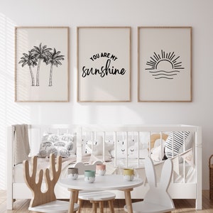 Beachy Boys Room Decor You Are My Sunshine Print Boho Beach Surf Nursery Wall Art Set Coastal Boy Nursery Gallery Surfer Boy Playroom TAN