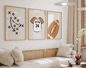 Personalized Name Football Modern Gallery Wall Set of 3 Downloadable Prints, Sport Boy Nursery Decor, Quote Play Wall Art, Printable TAN