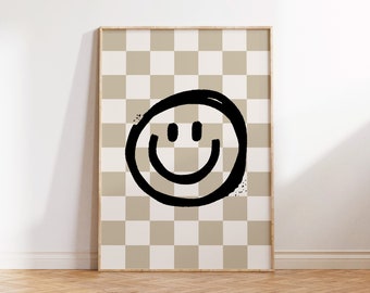 Checkerboard Smile Face Print: Retro Kids Wall Art (Digital Download)