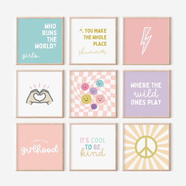 Teen Girl Wall Art Prints, Who Runs the World? Girls, Trendy wall art Set, Dorm Decor For College Girls, Boho Girls Room, Teenager Art Print