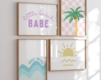 Boho print kinderkamerdecoratie: Beach Babe Art, set van 4 (digitale download)