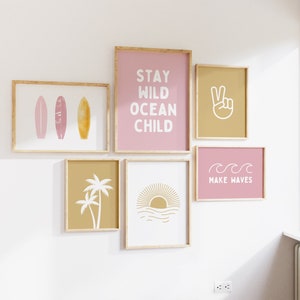 Surf Prints Girls room, Neutral Pink Blush Boho Decor, Surfer Girl, Beachy Toddler & Kids Art. Little Surfer Girl, Gallery Wall art Playroom