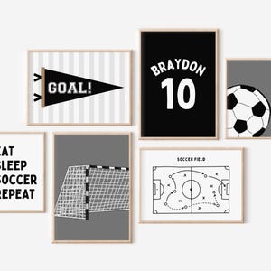 Boys room Decor, Soccer Wall Art Set of 6, Sport Wall Art, Soccer Downloadable Prints, Kids Boy Sport Room Decor, Soccer Playroom Wall Decor