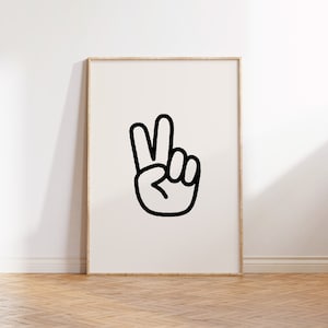 Hand Peace sign printable, Peace fingers wall art, Kids WALL ART, Wall art prints, Digital download, Wall art printable, Wall decor TAN