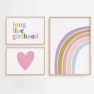 Girl Wall Art Prints, Long Live Girlhood Wall art, Toddler room decor, Big girl room, Trendy wall art, Boho Girl Room, Rainbow wall art