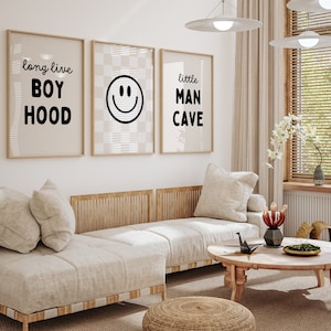 Boy Nursery Decor: Checkered Wall Art Set of 3 (Digital Download)
