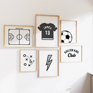 Personalized Name Soccer Modern Gallery Wall Set of 6 Downloadable Prints, Sport Boy Nursery Decor, Quote Play Wall Art, Printable B&W