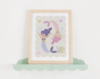 Mermaid Sisters Print: Under The Sea Girls Room Decor (Digital Download)