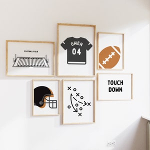 Personalized Name Football Modern Gallery Wall Set of 6 Downloadable Prints, Sport Boy Nursery Decor, Quote Play Wall Art, Printable