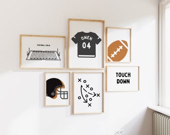 Football Nursery Prints: Personalized Jersey, Helmet, Field (Digital Download)