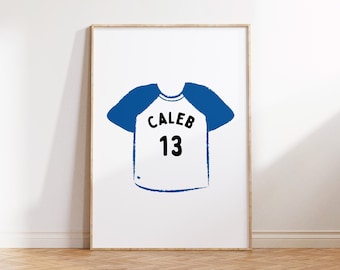 Personalized Name Baseball Jersey Downloadable Print, Name Decor, Kids Room, Neutral Sport Wall Decor, Kids Wall Art, Printable BLUE