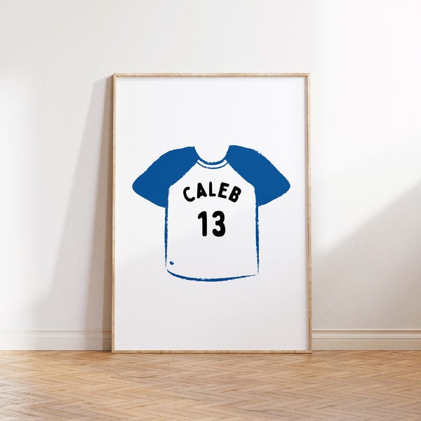 Personalized Name Baseball Jersey Downloadable Print, Name Decor, Kids Room, Neutral Sport Wall Decor, Kids Wall Art, Printable BLUE