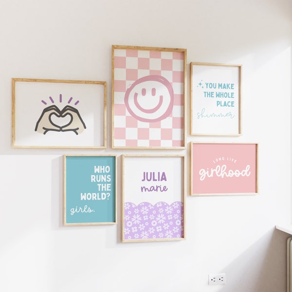 Personalized Name Print for Kids Room, Who Runs the World? Girls, Wall art Set of 6, Boho Girl Nursery, Teenager Print, Long Live Girlhood