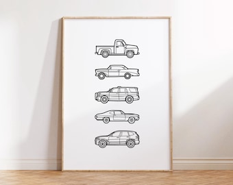 Retro Car Line Art Print: Boy Nursery Decor (Digital Download)