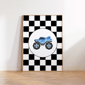 Blue Monster truck wall art, Monster Truck Print, Truck nursery decor, Vehicle wall art, Car print boys room, nursery wall art, Car prints
